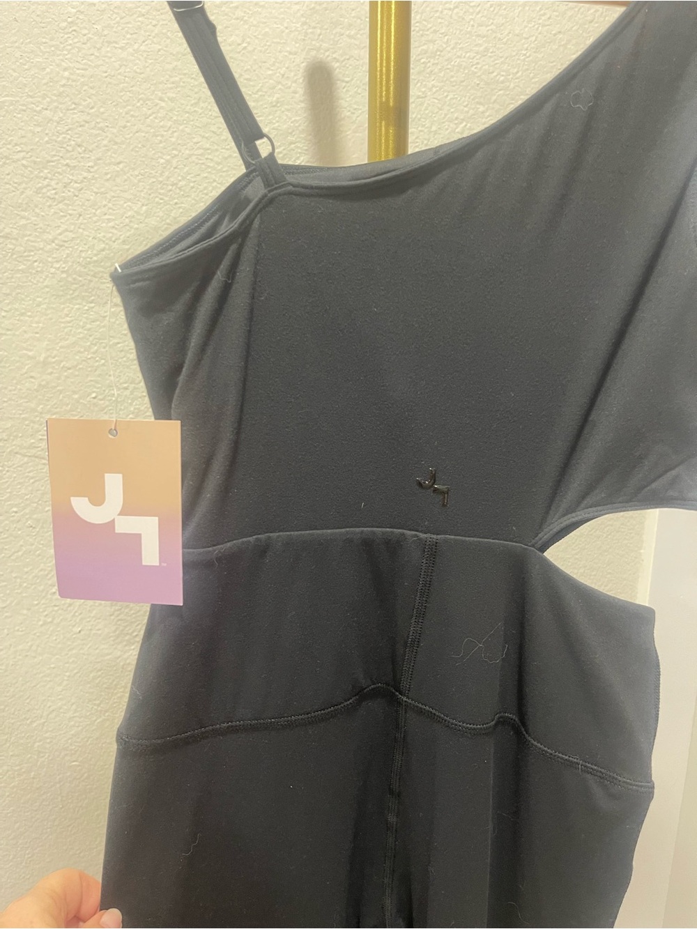 JL One-Shoulder Black Cutout Bodysuit with flair bottoms - Picture 3 of 4